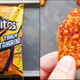 doritos package; hand holding dorito